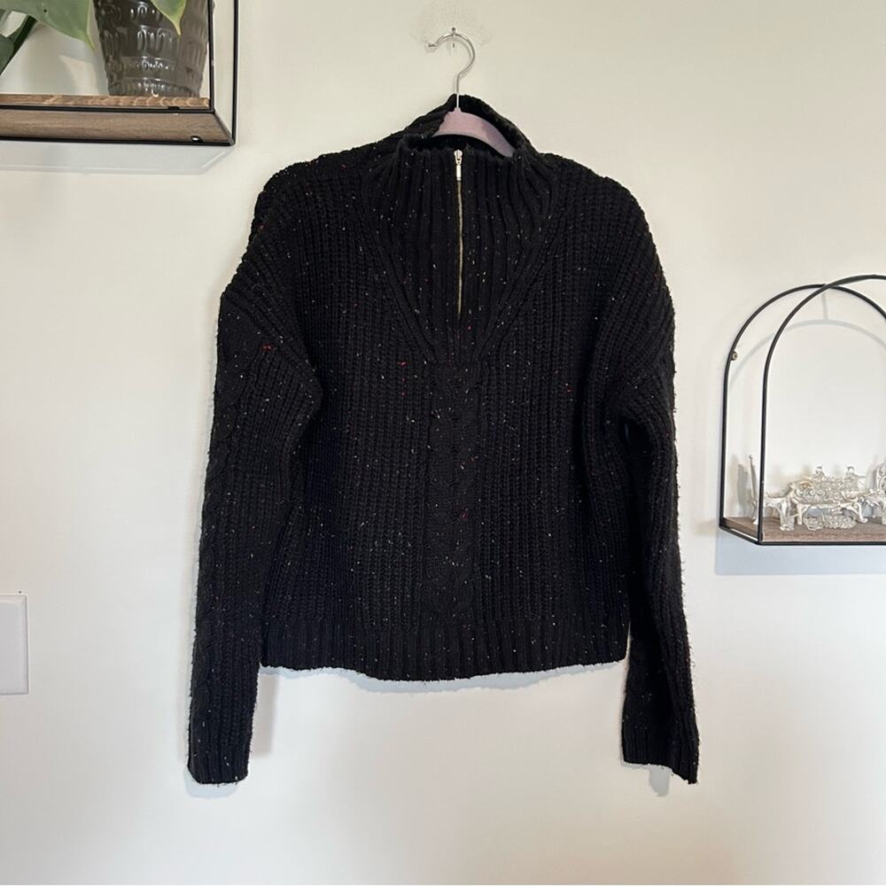 Prana Black Confetti Pull Over Quarter Zip Sweater Size Large